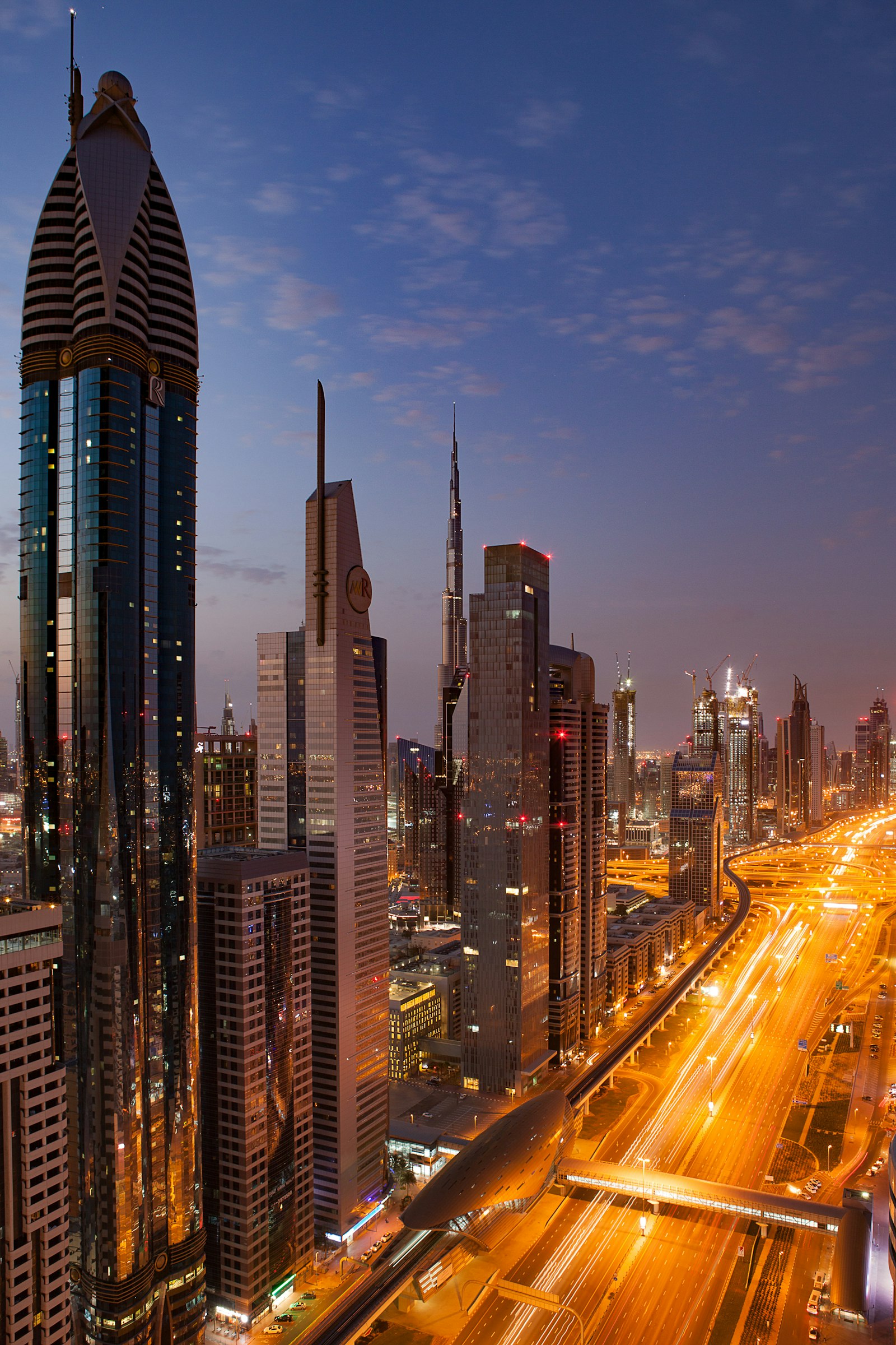 Sheikh Zayed Road towers at dusk