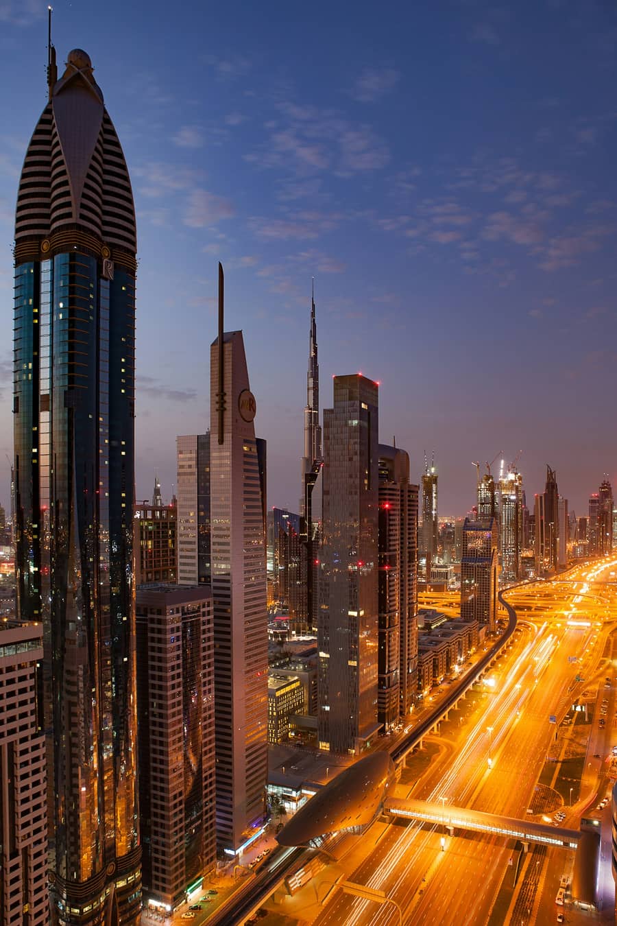 Sheikh Zayed Road towers at dusk
